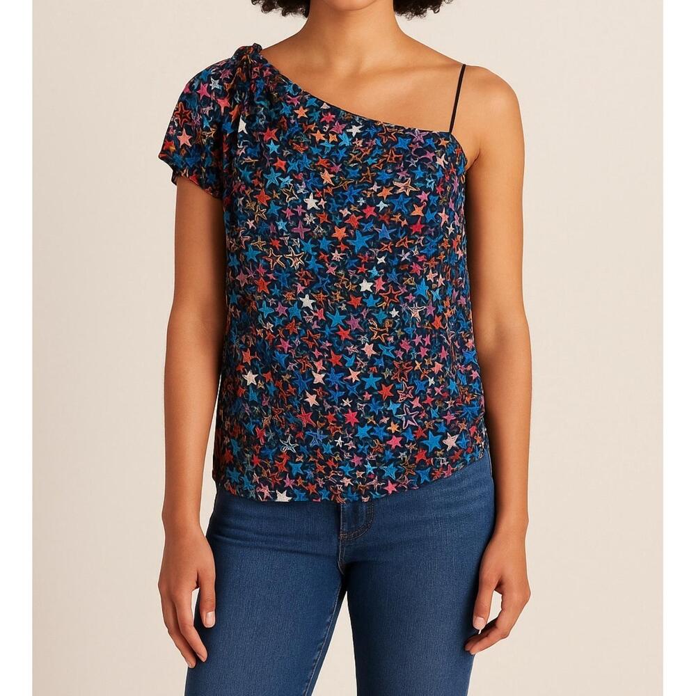 J Crew Star Print One Shoulder Top Size 4 Y2K‎ Whimsical Festival Statement
